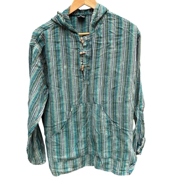 SHOP Therapy Mens Striped toggle, button Hoodie, Shirt L Grunge, Goth Streetwear - Picture 2 of 9